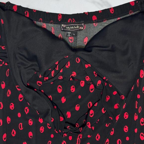 Vintage 90s My Michelle Halter Party Dress Sz Large Ruched Empire Glam Polka Dot - Picture 4 of 7